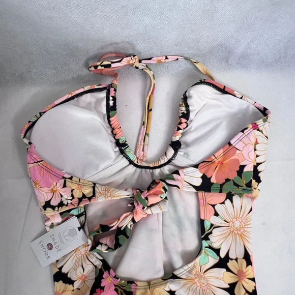 Shade & Shore NWT One Piece Floral Swimsuit Tie Neck & Back Size S(4-6) - Picture 4 of 13